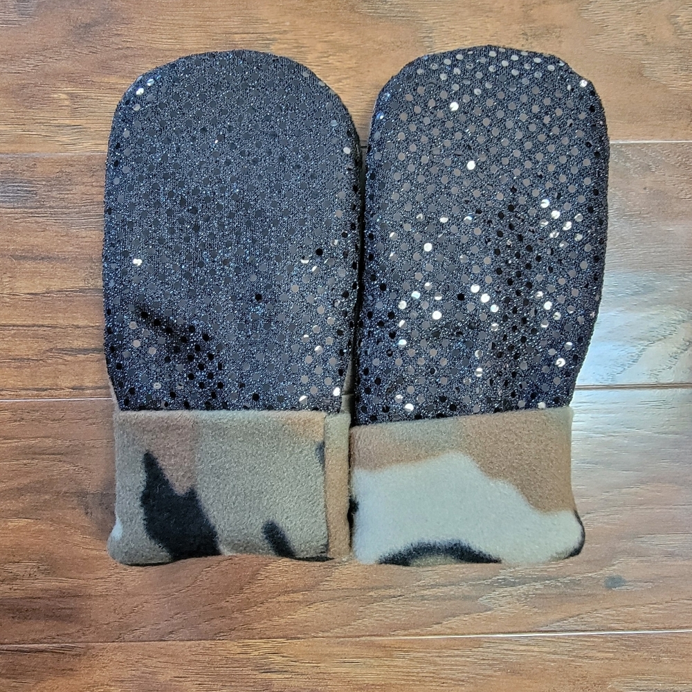 Black Sparkle Army Winter Fleece Mittens
